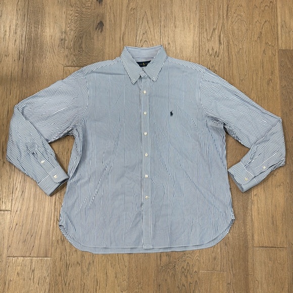Ralph Lauren Blue Label Casual Blue and White Striped Button-Down Size 17.5x44 - Picture 2 of 9